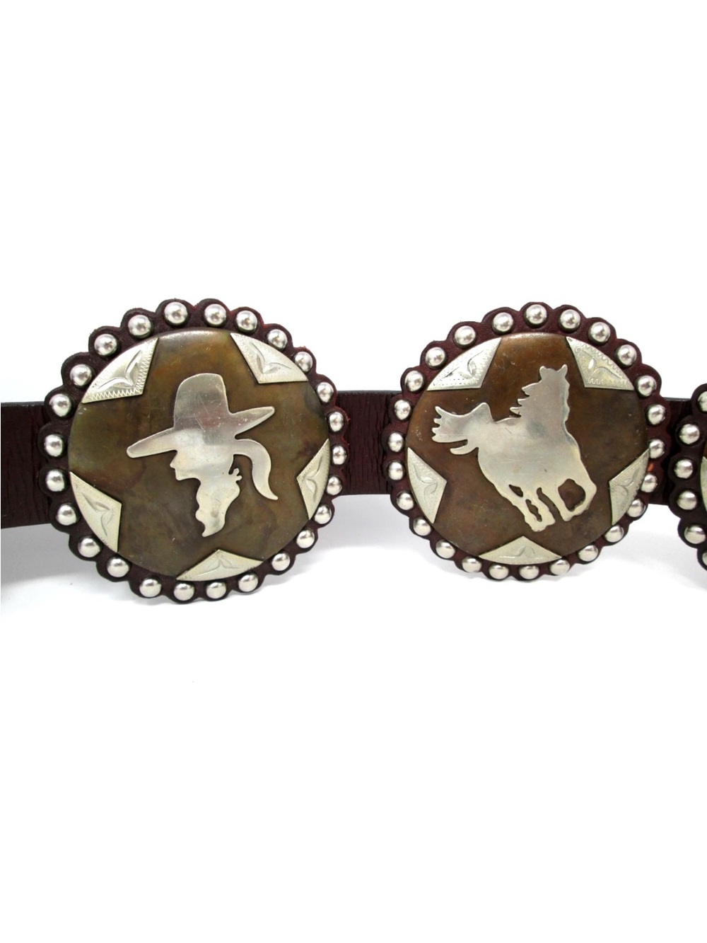 Vintage Western Belt longhorn stars horseshoes hearts cowgirl horse Conchos 34 - Picture 6 of 15
